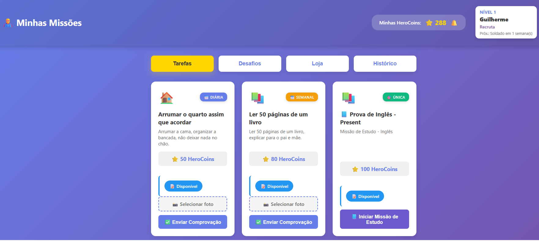 Dashboard da criança